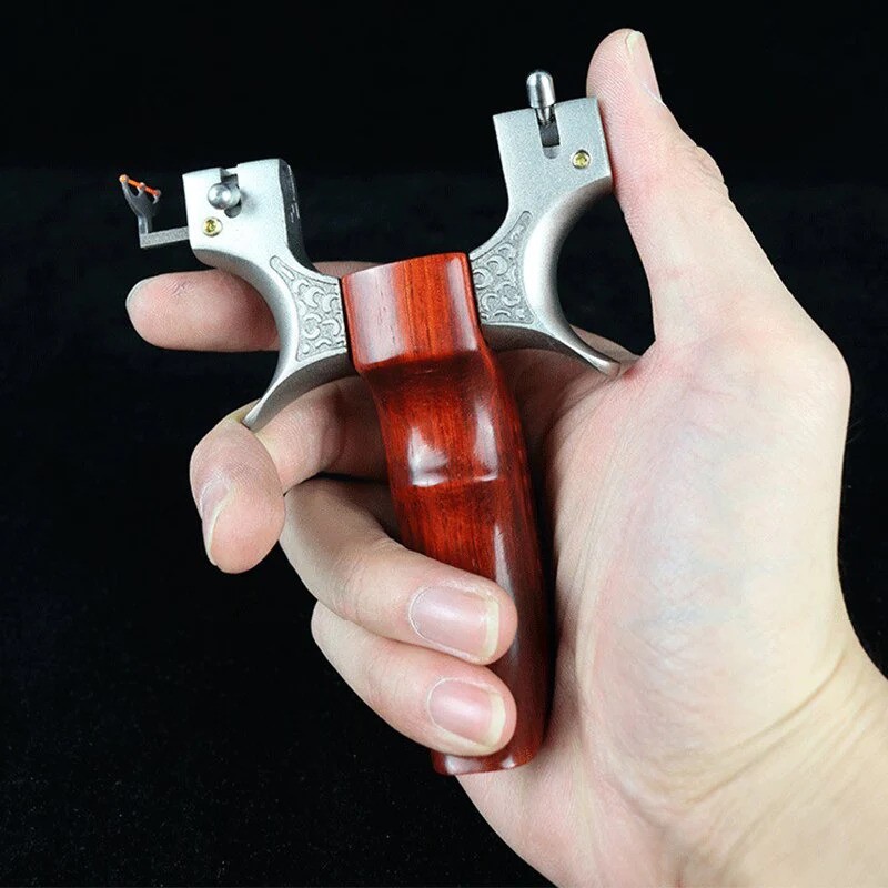 Lance-pierre en bois et inox avec viseur à fibre optique — miniature 5